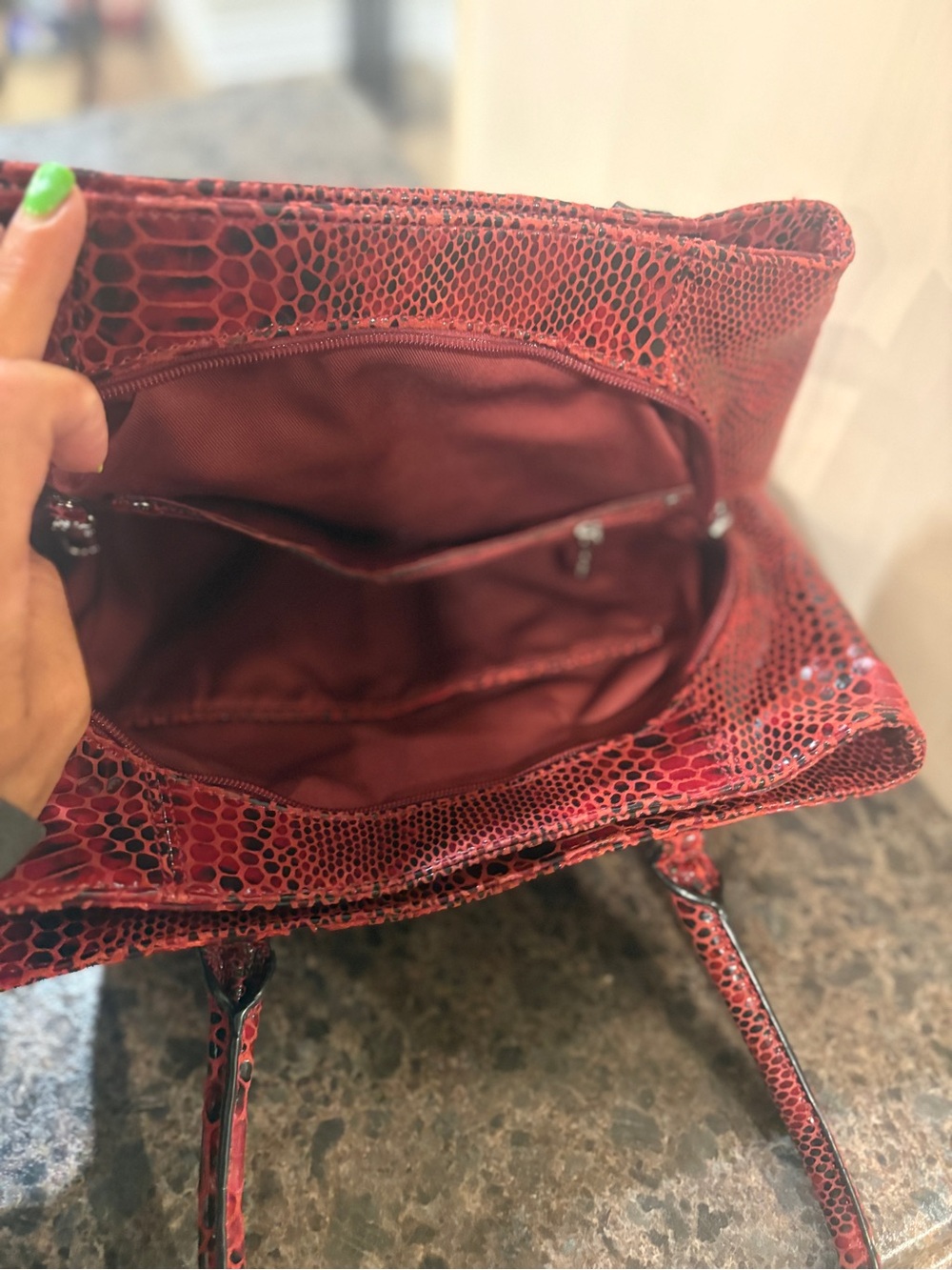 Danier Red Snake-Print Patent Leather Shoulder Bag - Picture 5 of 5